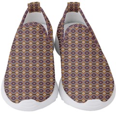 Ornate Oval Pattern Brown Blue Kids  Slip On Sneakers by BrightVibesDesign