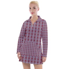 Ornate Oval  Pattern Red Pink Women s Long Sleeve Casual Dress by BrightVibesDesign