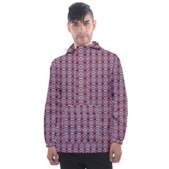 Ornate Oval  Pattern Red Pink Men s Front Pocket Pullover Windbreaker by BrightVibesDesign