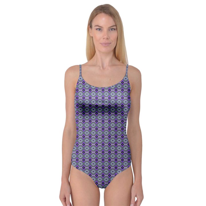 Ornate Oval Pattern Purple Green Camisole Leotard 