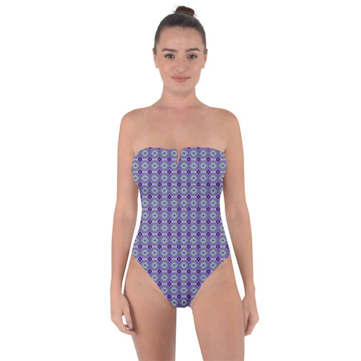 Ornate Oval Pattern Purple Green Tie Back One Piece Swimsuit