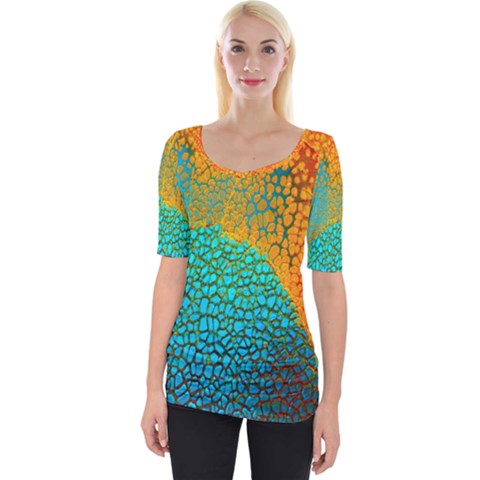 Springs Gold Aqua Animal Abstract Skins     Wide Neckline Tee by 1dsign