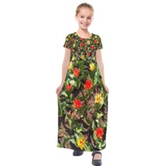 Tulips In April Kids  Short Sleeve Maxi Dress by Riverwoman