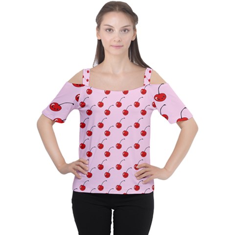 Kawaii Cherries Red Pattern Cutout Shoulder Tee by snowwhitegirl