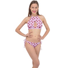 Kawaii Cherries Red Pattern Cross Front Halter Bikini Set by snowwhitegirl