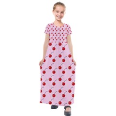 Kawaii Cherries Red Pattern Kids  Short Sleeve Maxi Dress by snowwhitegirl