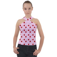 Kawaii Cherries Red Pattern Cross Neck Velour Top