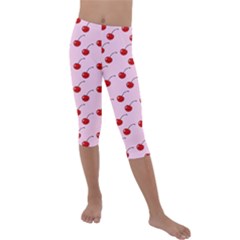 Kawaii Cherries Red Pattern Kids  Lightweight Velour Capri Leggings  by snowwhitegirl