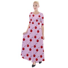 Kawaii Cherries Red Pattern Half Sleeves Maxi Dress