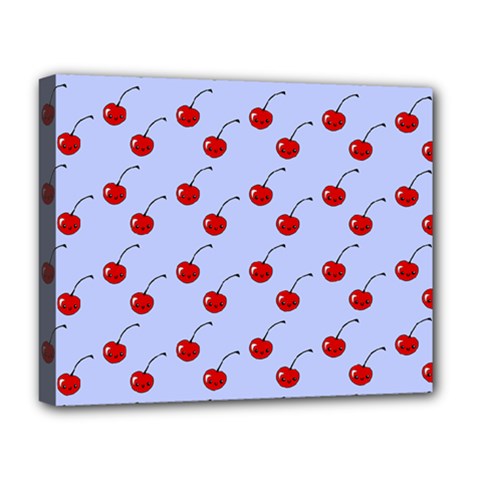 Kawaii Cherries Blue Pattern Deluxe Canvas 20  X 16  (stretched) by snowwhitegirl