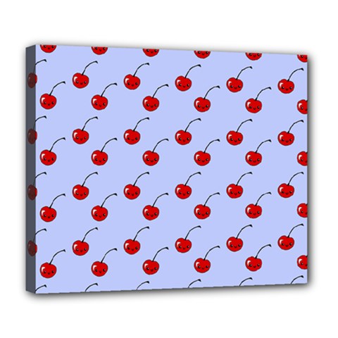 Kawaii Cherries Blue Pattern Deluxe Canvas 24  X 20  (stretched) by snowwhitegirl