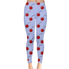 Kawaii Cherries Blue Pattern Leggings  by snowwhitegirl