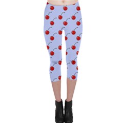 Kawaii Cherries Blue Pattern Capri Leggings  by snowwhitegirl