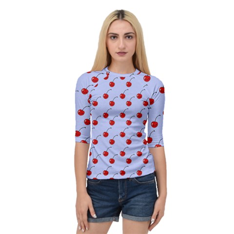 Kawaii Cherries Blue Pattern Quarter Sleeve Raglan Tee by snowwhitegirl