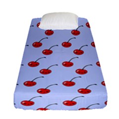 Kawaii Cherries Blue Pattern Fitted Sheet (single Size) by snowwhitegirl