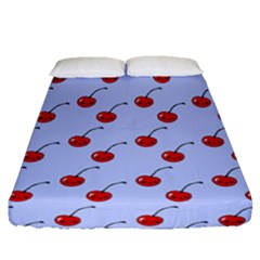 Kawaii Cherries Blue Pattern Fitted Sheet (queen Size) by snowwhitegirl