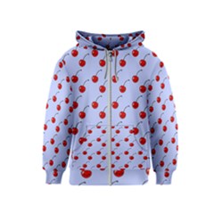 Kawaii Cherries Blue Pattern Kids  Zipper Hoodie by snowwhitegirl