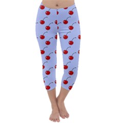 Kawaii Cherries Blue Pattern Capri Winter Leggings  by snowwhitegirl