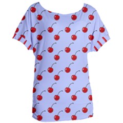 Kawaii Cherries Blue Pattern Women s Oversized Tee by snowwhitegirl