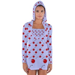 Kawaii Cherries Blue Pattern Long Sleeve Hooded T-shirt by snowwhitegirl