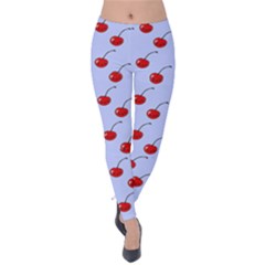 Kawaii Cherries Blue Pattern Velvet Leggings by snowwhitegirl