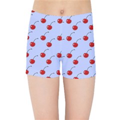 Kawaii Cherries Blue Pattern Kids  Sports Shorts by snowwhitegirl