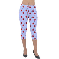 Kawaii Cherries Blue Pattern Lightweight Velour Capri Leggings  by snowwhitegirl