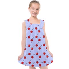 Kawaii Cherries Blue Pattern Kids  Cross Back Dress by snowwhitegirl