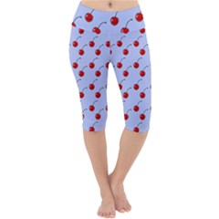 Kawaii Cherries Blue Pattern Lightweight Velour Cropped Yoga Leggings by snowwhitegirl