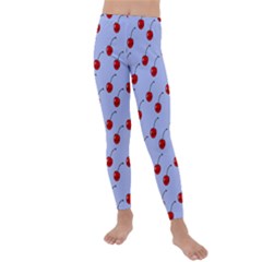 Kawaii Cherries Blue Pattern Kids  Lightweight Velour Leggings by snowwhitegirl