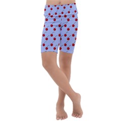 Kawaii Cherries Blue Pattern Kids  Lightweight Velour Cropped Yoga Leggings by snowwhitegirl