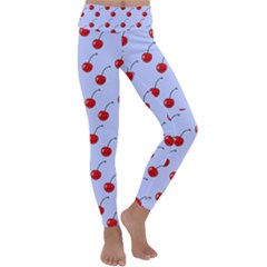 Kawaii Cherries Blue Pattern Kids  Lightweight Velour Classic Yoga Leggings by snowwhitegirl