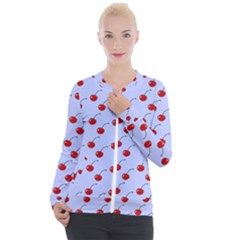 Kawaii Cherries Blue Pattern Casual Zip Up Jacket by snowwhitegirl