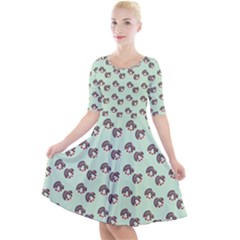 Kawaii Dougnut Green Pattern Quarter Sleeve A-line Dress by snowwhitegirl