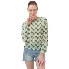 Kawaii Dougnut Green Pattern Banded Bottom Chiffon Top