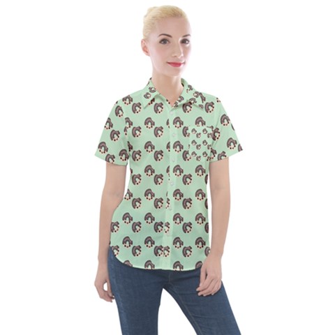 Kawaii Dougnut Green Pattern Women s Short Sleeve Pocket Shirt by snowwhitegirl