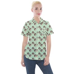 Kawaii Dougnut Green Pattern Women s Short Sleeve Pocket Shirt