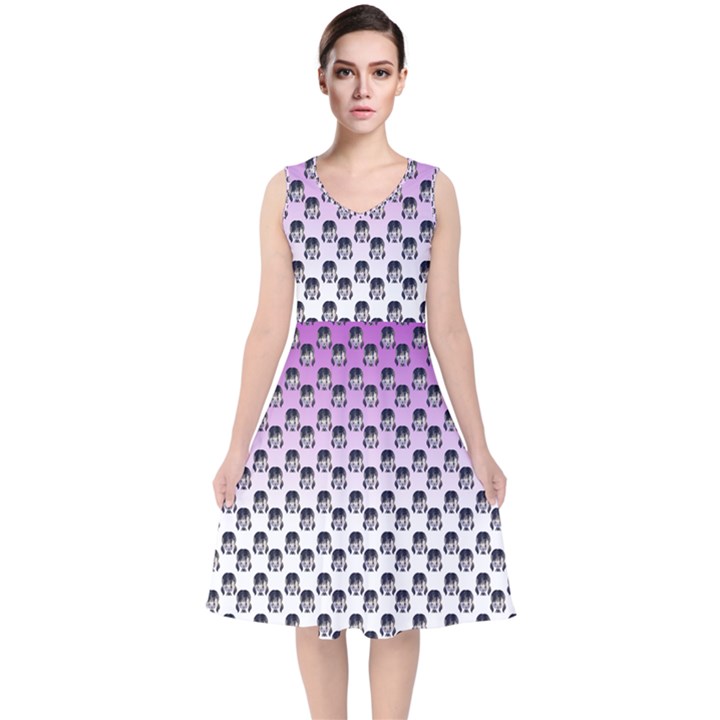 Forest Girl Gradient Purple V-Neck Midi Sleeveless Dress 