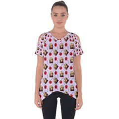 Doll And Cherries Pattern Cut Out Side Drop Tee by snowwhitegirl