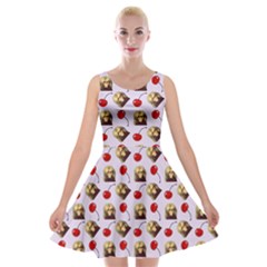 Doll And Cherries Pattern Velvet Skater Dress by snowwhitegirl