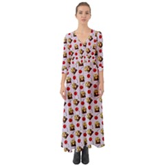 Doll And Cherries Pattern Button Up Boho Maxi Dress by snowwhitegirl