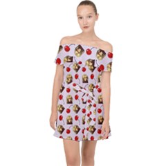 Doll And Cherries Pattern Off Shoulder Chiffon Dress by snowwhitegirl