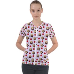 Doll And Cherries Pattern Short Sleeve Zip Up Jacket by snowwhitegirl