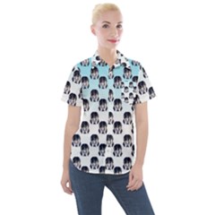 Forest Girl Gradient Blue Women s Short Sleeve Pocket Shirt