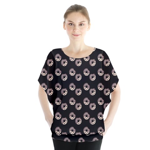 Kawaii Dougnut Black Pattern Batwing Chiffon Blouse by snowwhitegirl