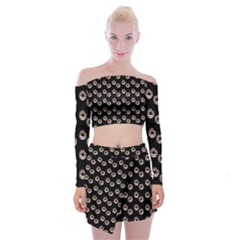 Kawaii Dougnut Black Pattern Off Shoulder Top With Mini Skirt Set by snowwhitegirl