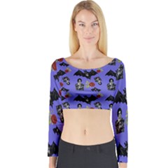 Goth Bat Floral Long Sleeve Crop Top by snowwhitegirl