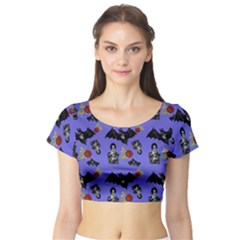 Goth Bat Floral Short Sleeve Crop Top by snowwhitegirl