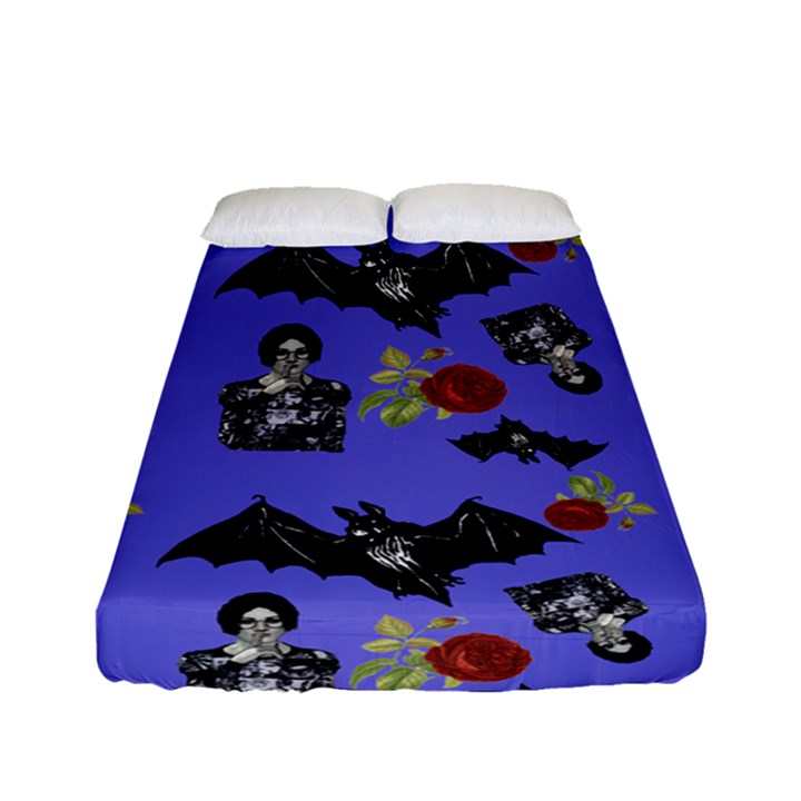 Goth Bat Floral Fitted Sheet (Full/ Double Size)