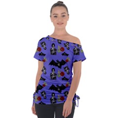 Goth Bat Floral Tie-up Tee